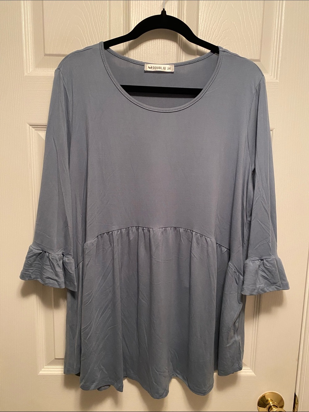 Doublju  Scoop Neck Top with 3/4 Length Ruffle Sleeves…size 2X